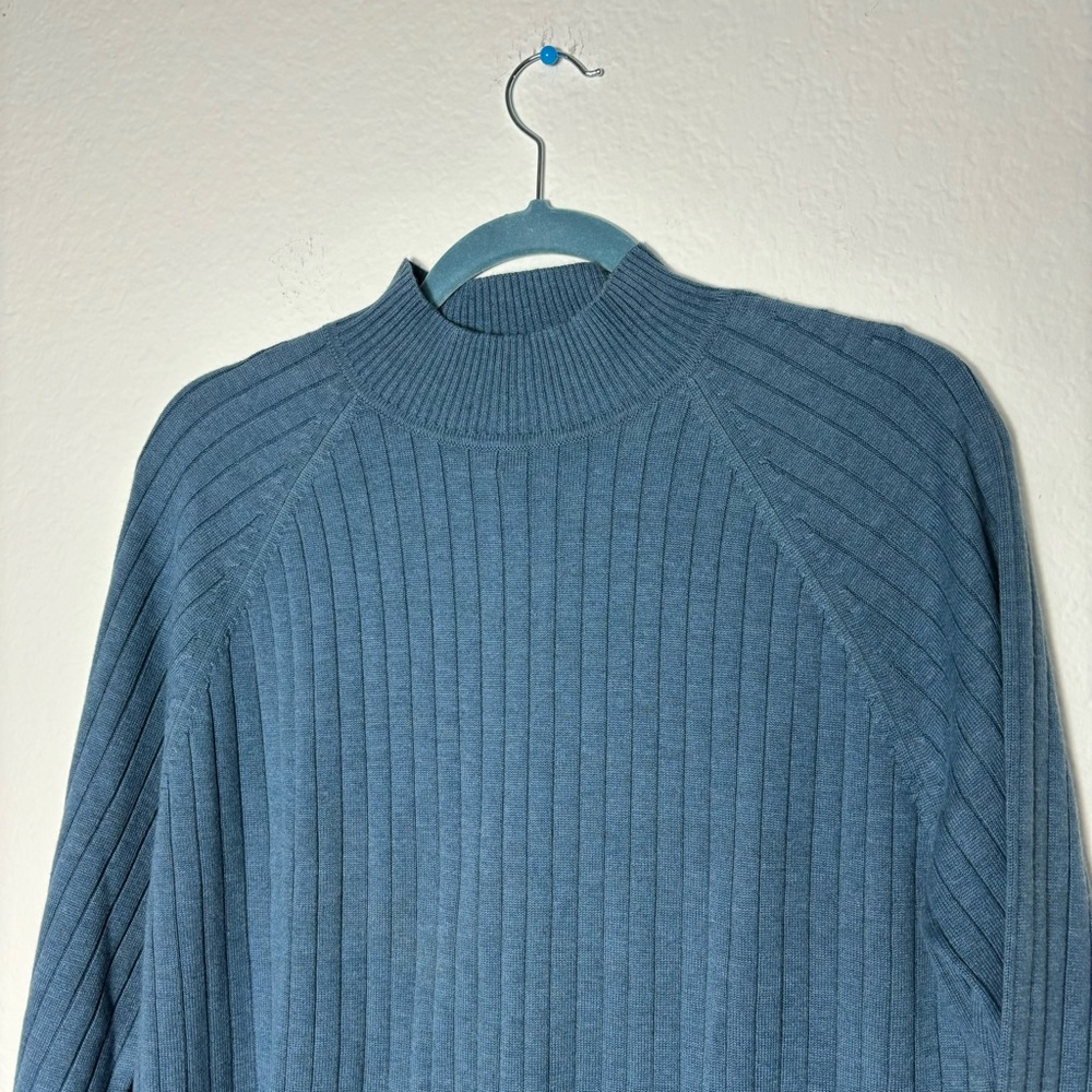 Van Heusen Blue Mockneck Ribbed Long Sleeve Sweater Large - Picture 2 of 6